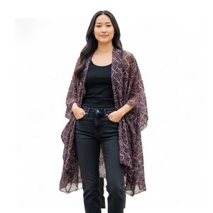 bcbgmaxazria | Purple & Gray Floral Flowy Georgette‎ One Size Kimono Style Top
